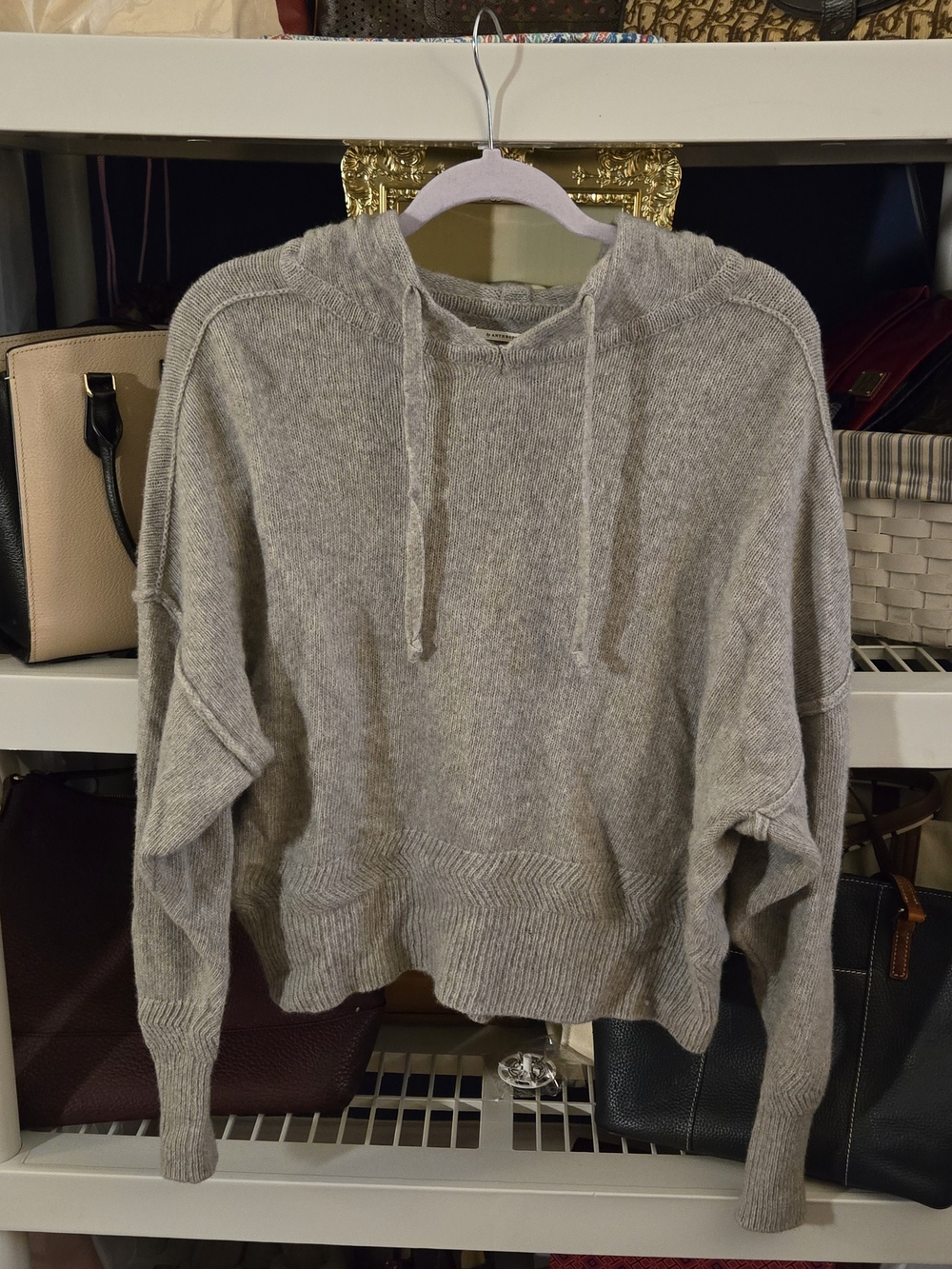 Anthropologie Women's Cashmere Crewneck Hoodie Sweater in Light Gray
